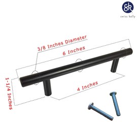 (1 Piece, L: 6 Inch CC: 4 Inch) Swiss Kelly Hardware Matte Black Kitchen Cabinet Handles Drawer Pulls