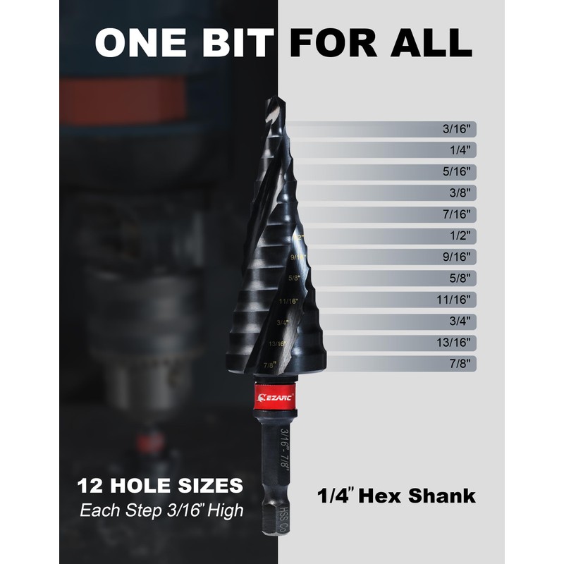 EZARC Step Drill Bit for Metal, M35 Cobalt Step Drill