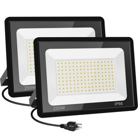 Gopretty 200W LED Flood Lights 2 Pack, 3000K Warm White Security Lights, Outdoor IP66 Waterproof, Backyard Garden Garage