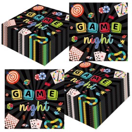 Tcoyodw 80 Pcs Game Night Party Paper Napkins Family Board Game Adults Chess Card Playing Card Kids Game Night Party Table Decorations Supplies