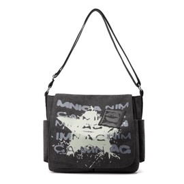 DOURR Canvas Messenger Bag for Men and Women Printing Star Vintage Crossbody Shoulder Satchel for College Work Travel (Black)