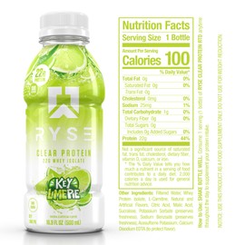 RYSE Clear Whey Isolate Protein Shake, Key Lime Pie, 100 Calories, 22g Protein, Sugar Free, 0g Fat, Lactose Free, 16.9 fl oz (12 pack)