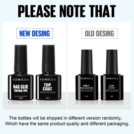 TOMICCA Gel Nail Glue Set, 8 in 1 Nail Glue and No Wipe Top Coat Kit for Acrylic Nails, Super Strong Brush On Nail Glue Gel and Top Coat for False Nails and Gel Nail Polish, UV/LED Lamp Cure Required