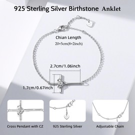 YZSFMZGE 925 Sterling Silver Cross Anklets for Women 14K White Gold Plated Cross Heart Anklet Adjustable Link Faith Religious Cross Jewelry Confirmation Gift for Festival Vacation