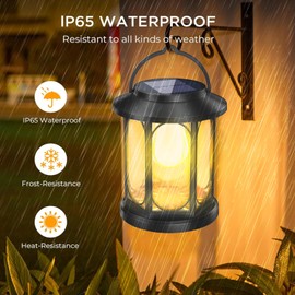 Woenergy Solar Lanterns Outdoor Waterproof, Hanging Solar Lights for Outside, Upgraded Flickering Flame Solar Lanterns, Solar Powered Lanterns for Garden Patio Yard Decor, 2 Pack (Warm Light)