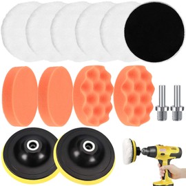 TTYSHIP® Pack of 14 Car Polishing Disc Set, Polishing Disc Velcro with M14 Drill Adapter, Polishing Pads Wool, Polishing Sponge Car, Suitable for Car Polishing (125 mm)