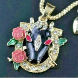 Betsey Johnson LUCKY Cowgirl HORSE Flower Horseshoe Rose Rhinestone Betsey Johnson Necklace qty