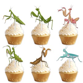 18pcs Glitter Mantis Dessert Cupcake Pick for Natural Insect Theme Decor Supplies Men Women Happy Birthday Party Decorations