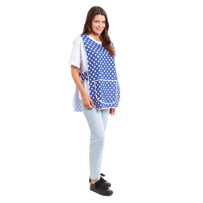 Ladies Polka Dot Design With Piping Tabard Apron Overalls Front