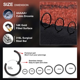 Longbeauty Nose Piercing Hoops 16G 18G 20G Nose Ring Nostril Septum Piercing Rings Set Septum Clicker Cartilage Piercing Ear for Men and Women 6 mm/7 mm/8 mm/9 mm/10 mm/12 mm