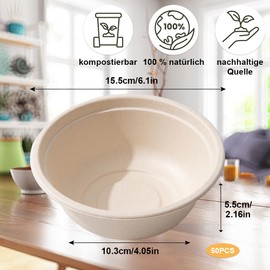 WZHHDM Ecological Disposable Soup Bowls, Pack of 50 Soup Bowls, Sugar Cane Cardboard Bowls, Ecological Sugarcane Soup Bowls, Biodegradable and Compostable 500 ml