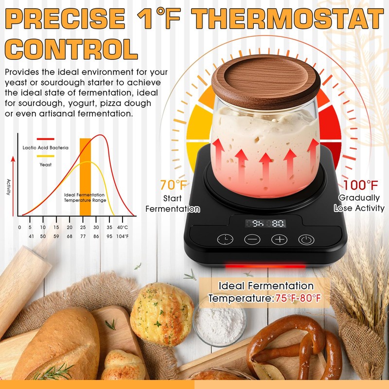 Sourdough Starter Warmer Mat, 12H Timer, Precise 1°F Thermostat Control