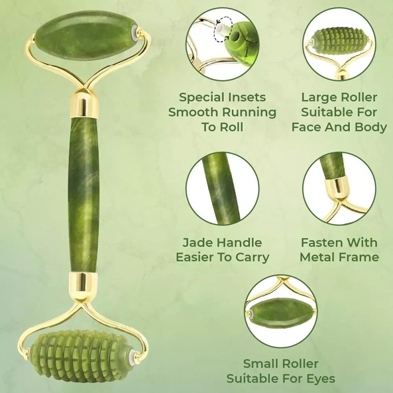 SANBREVE Rodillo Masaje Facial De Jade Gua Sha Rejuvenece Kit