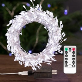PCORES Fairy Lights Plug in, 33 Feet 300LED Cool White Silver Wire Firecracker Firefly Lights with Remote, Waterproof Copper Wire Lights for Bedroom Wreath Window Wedding Christmas Tree Decoration