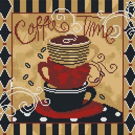 Amiiba Cross Stitch Kits Pre-Printed Stackable Coffee Cup DIY 11 Count Stamped 14 x 14 Inch Embroidery Kit with Pattern (Coffee Cup)