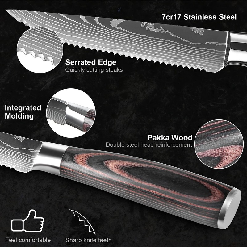 XT XITUO Serrated Steak Knife Set - 6pcs Premium 4.5