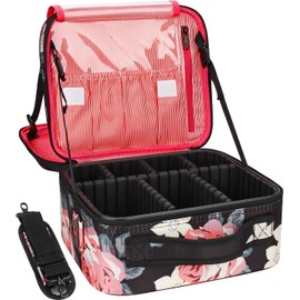 GlowPro Large Makeup Bag Makeup Organizer Cosmetic Travelling Bag with Adjustable Dividers Portable Makeup Storage Bags for Professionals with Covered Makeup Brushes Section (Peony Patter)
