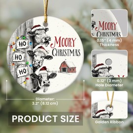 Gift Glow Cow Christmas Ornaments 2024 - Funny Farmhouse Christmas Ornaments, Cow Decor, Cow Lover Gifts for Farmer, Barn Ornaments for Christmas Tree Decorations, Moory Christmas Ceramic Ornament