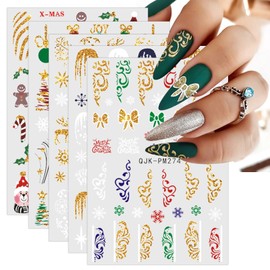 Christmas Nail Stickers, 9 Sheets Self-Adhesive Nail Decal Colorful Hand Drawn Nail Art Decoration Design Supplies