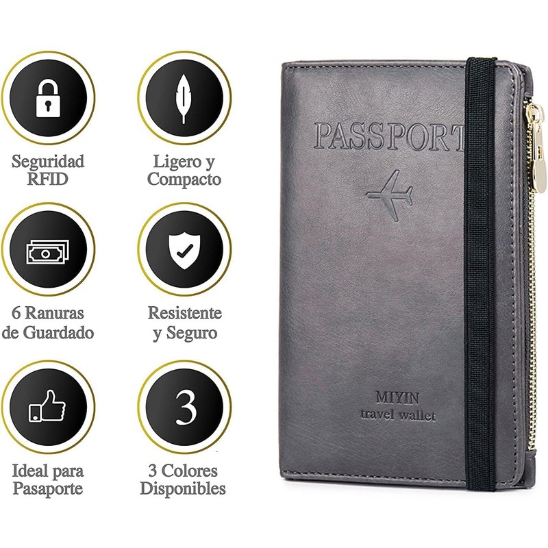 Lumbor37 Porta de Pasaporte, Funda para Pasaporte Con Bloqueo RFID,Cremallera