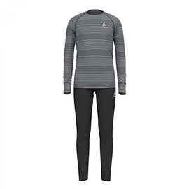 Odlo Unisex Children's Active Warm Eco Baselayer Set, Black-Grey Melange, 140, Black - grey melange