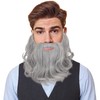 Yan Dream Men Grey Curly Fake Beard with Mustache Wavy