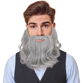 Yan Dream Men Grey Curly Fake Beard with Mustache Wavy Synthetic Facial Hair for Wizard Cosplay Costume