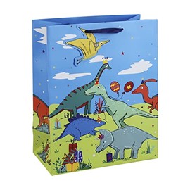 Dinosaur Party Birthday Kids Gift Bag With Tag (Large)