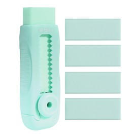 M&G 4+1 Pack Sliding Retractable Pencil Eraser, Soft Green Color Cute Push Pull Eraser with Plastic Sleeve and 4 Refill Eraser for Students Kids, School Office Home Supplies (Green)