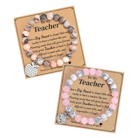 GBTBYS Teacher Appreciation Gifts for Women, 2pcs Teacher Bracelets, End of The Year Thank You Teachers Gifts from Student, Pink
