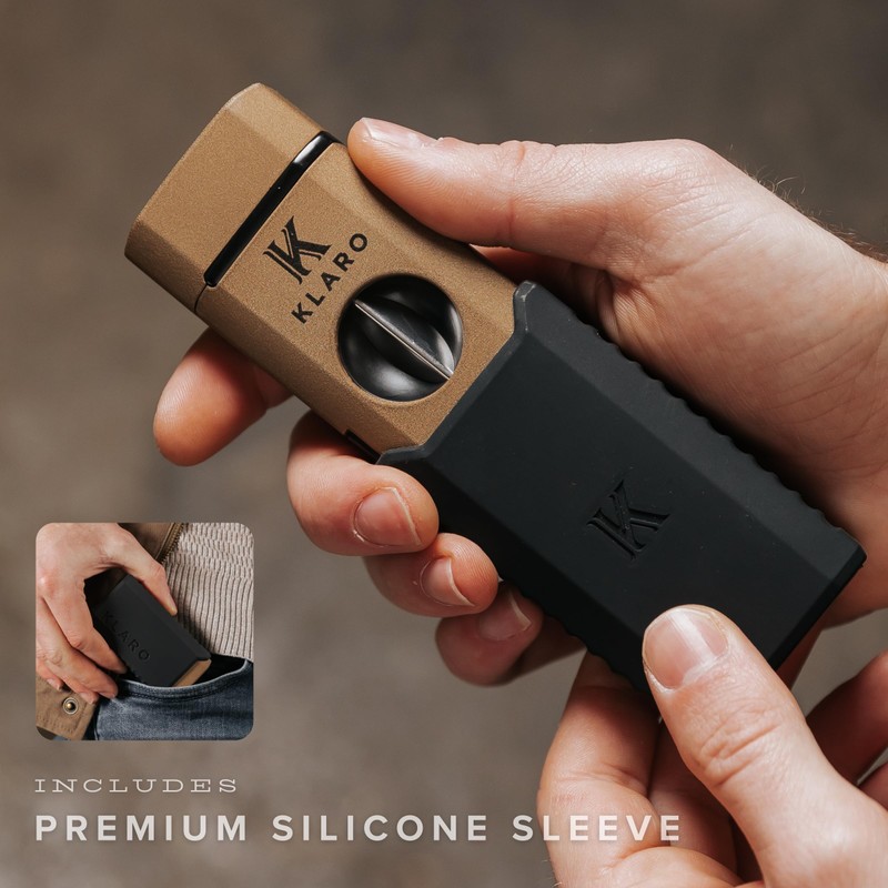 KLARO Triple Torch Lighter and V-Cut Cutter – Spring-Loaded V-Cut,