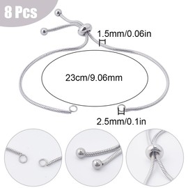 SUNNYCLUE 8 Pieces in 1 Box, 9.1 inches (23 cm), 304 Stainless Steel Slider Bracelet, Adjustable Bracelet, Silver Ring, Bracelet Parts, Silver Chain, Bracelet, Bracelet, Kit, Slider Chain,