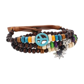 Mandala Crafts Peace Symbol Wood Beads Wrap Bracelet/Zen Bracelet/Multi-layer Wristband/Surf Bracelet #329