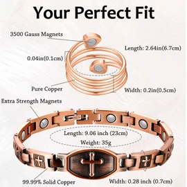 Feraco Copper Bracelet for Women 99.99% Solid Copper Magnetic Bracelets, Unique X Shape Links, Magnetic Field Therapy Jewelry Gifts (Religious Cross with Ring)