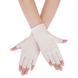 Maxdot Sun Gloves for Women UV Protection Fingerless Non Slip Sunscreen Driving Gloves for Summer Outdoor(1 Pair,Beige)