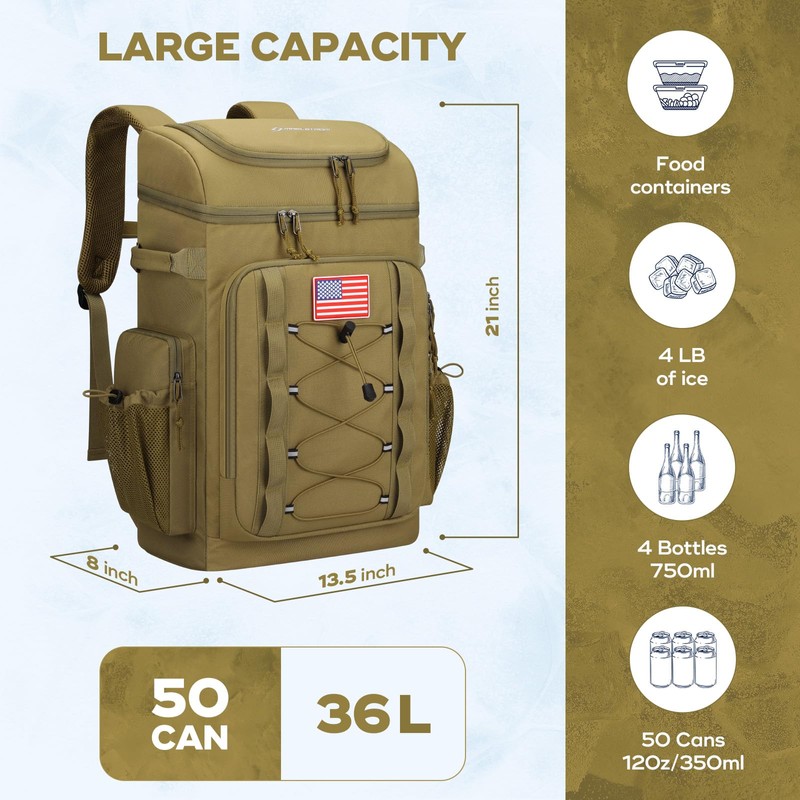 Maelstrom Backpack Cooler,Soft Lightweight Leakproof Tactical Cooler Backpack,50 Can Insulated