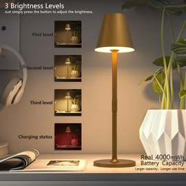 Timjorman LED CordlessTable Lamp,4000mAh Rechargeable Battery Desk lamp,3 Level Brightness Beside Night Light, Minimalist Design, for Couple Dinner/Coffee Table/Restaurant/Bedroom(Bronze 4PACK)