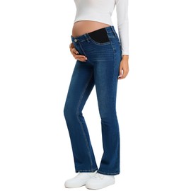 Leovqn Maternity Jeans for Women Pregnancy Bootcut Jeans Mid-Rise Flare Denim Maternity Pants with Pockets