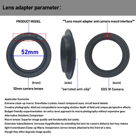 EF M-52 mm Retro Adapter/Macro Reverse Ring EF-M Mirroless M1 M2 M3 M10 M50 M6 M5 for Reverse Screwing on a Lens for Macro Photography