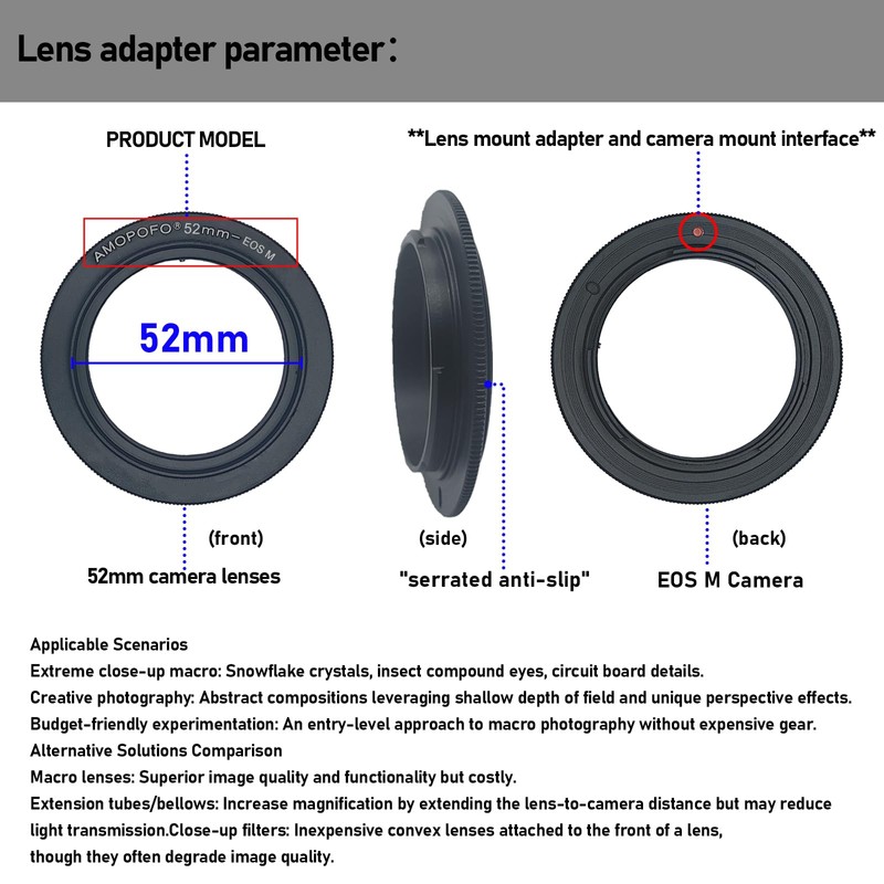 EF M-52 mm Retro Adapter/Macro Reverse Ring EF-M Mirroless M1