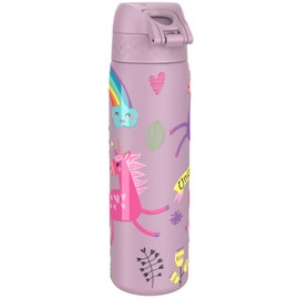 Ion8 Vacuum Insulated Steel Water Bottle, 500 ml/18 oz, Leak Proof, Easy to Open, Secure Lock, Dishwasher Safe, Fits Cup Holders, Carry Handle, Scratch Resistant, Metal Water Bottle, Unicorns Design