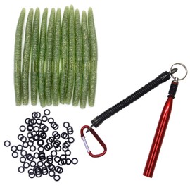 nawaish Senko Bait Soft Plastic Lures 5" Senkos 24 Pcs for Wacky Rig Freshwater Fishing Green Pumpkin senko with Black Flake