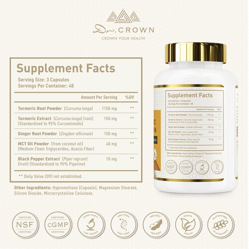 DR. Crown Turmeric Curcumin Supplement, 95% Standardized Curcuminoids