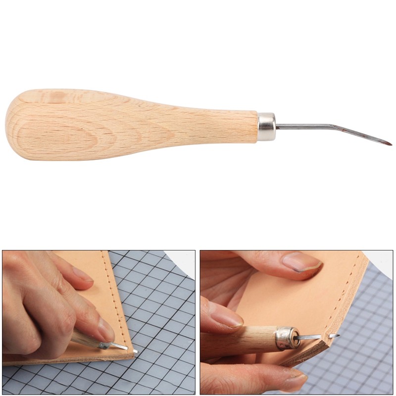 Rhombus Awl Steel Cone Punching Leather Tool Beech Handle Diamond