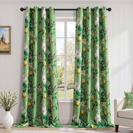 MYSKY HOME Floral Blackout Curtains 95 Inch Long for Living Room Vintage Farmhouse Room Darkening for Dining Room Bedroom Lemon Hummingbird Patterned Thermal Insulated Drapes, Pack-2, W52, Sage Green