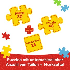 Trefl -Fireman Sam, Fireman Sams Team - 3-in-1: 2x Puzzles + Memory Game, Puzzle with Fireman Sam's Heroes, 30 and 48 Elements, Various Difficulty Levels, 24 Memos, Fun for Children from 3 Years