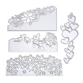 Set of 4 Cutting Dies Rose Flowers Heart Set Cutting Dies 3D Flower Blossom Hearts Edge Cutting Embossing Stencils for Scrapbooking Photo Album Cards Decoration Crafts