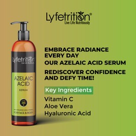 Lyfetrition Lyfetrition Azelaic Acid Serum with Hyaluronic Acid | Natural Face Serum with Vitamin C & Aloe Vera (12 Fl Oz), Clear, (Lyfe9080)