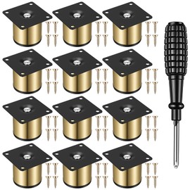 12 PCS 2 Inch Gold Stainless Steel Furniture Legs Feets Metal Cabinet Desk Legs, Golden Round Metal Furniture Risers Coffee Table Replacement Leg for Cabinet Desk Table Chair Sofa Bed