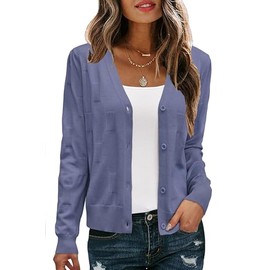 Arach&Cloz Fall Outfits for Women 2025 Long Sleeve Spring Summer Lightweight Cardigan Shrug Knit Sweater Tops Trendy Clothing Jacket Cozy Clouds Grey Bule